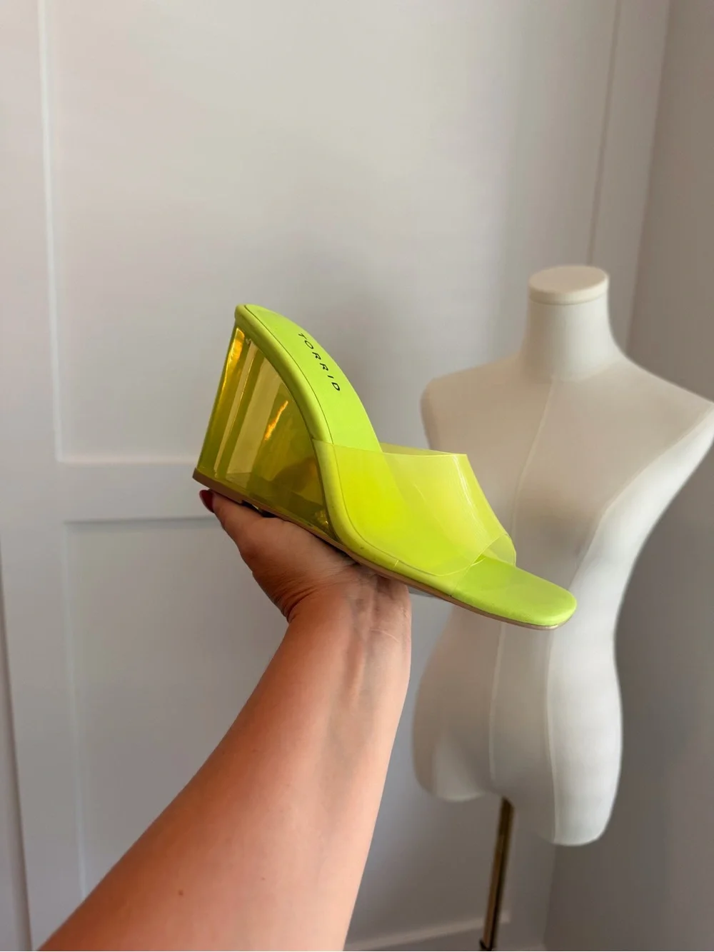 Torrid Neon Yellow Clear Wedge Sandals